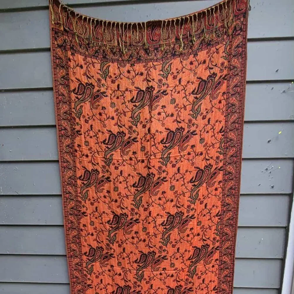 Orange Black Paisley Pashmina